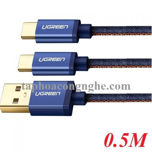 Ugreen 30571 0.5m màu xanh Cáp USB-A 2.0 sang Micro USB + USB-C US196 30030571